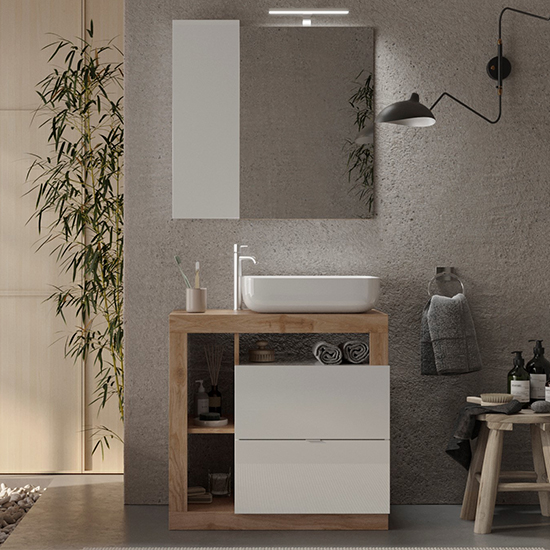 Product photograph of Hanmer Gloss 78cm Floor Bathroom Furniture Set In White Cadiz from Furniture in Fashion