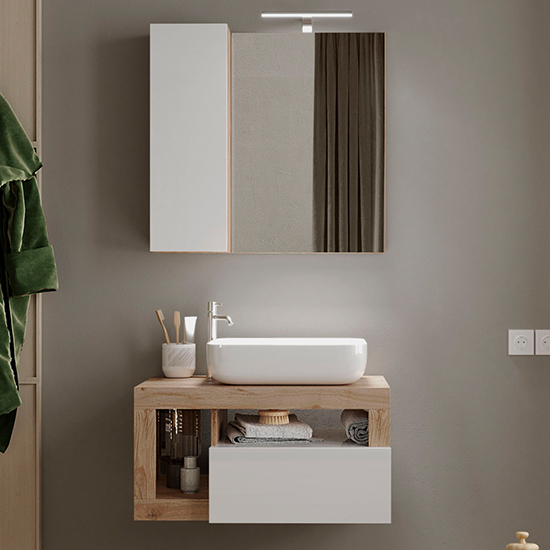 Read more about Hanmer gloss 78cm wall bathroom furniture set in white cadiz
