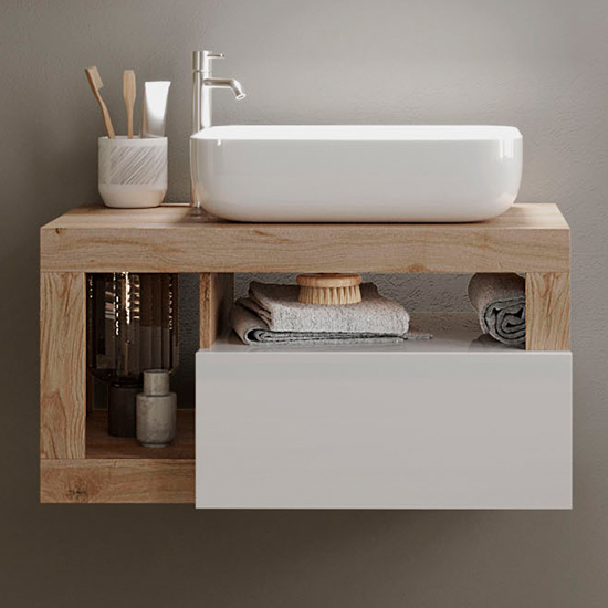 Read more about Hanmer gloss 78cm wall vanity unit and 1 drawer in white cadiz