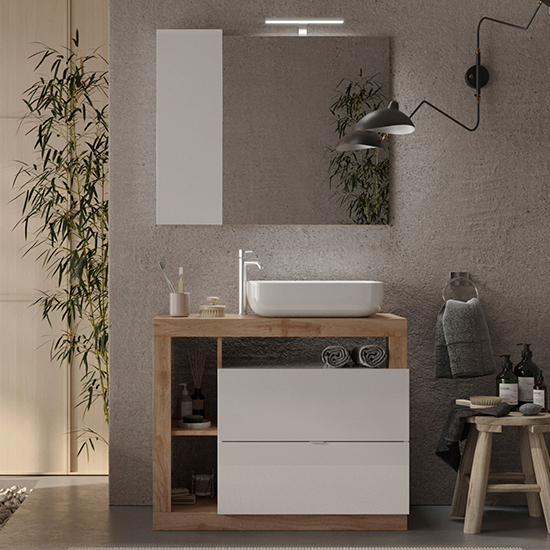 Product photograph of Hanmer Gloss 92cm Floor Bathroom Furniture Set In White Cadiz from Furniture in Fashion