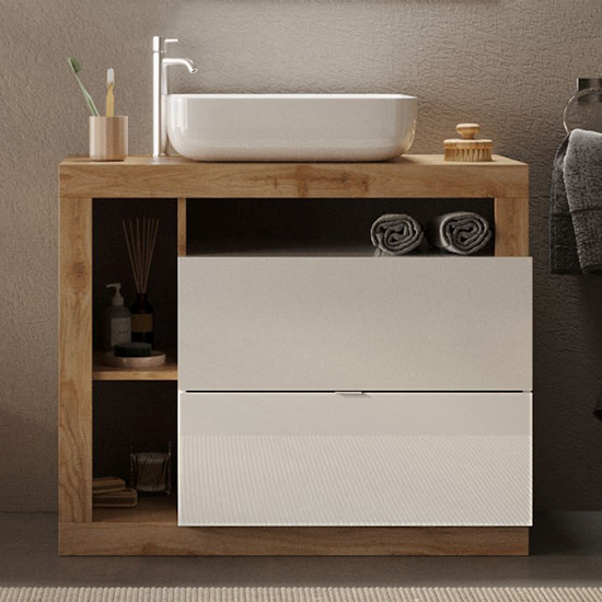 Read more about Hanmer gloss 92cm floor vanity unit and 2 drawers in white cadiz