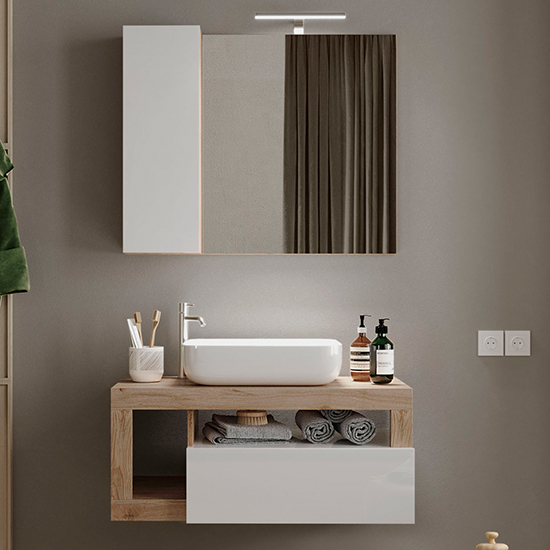 Product photograph of Hanmer Gloss 92cm Wall Bathroom Furniture Set In White Cadiz from Furniture in Fashion