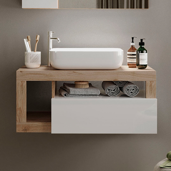 Read more about Hanmer gloss 92cm wall vanity unit and 1 drawer in white cadiz