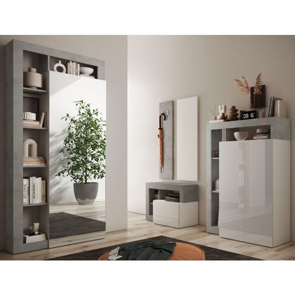 Hanmer Mirrored Wardrobe With 1 Door And Shelves In Concrete