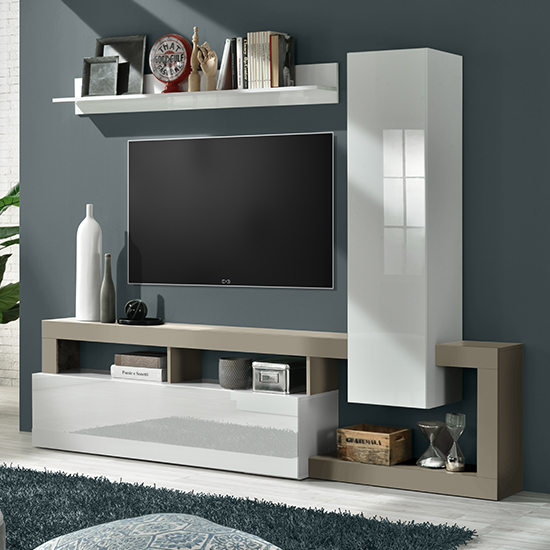 Hanmer High Gloss Entertainment Unit In White And Pewter Furniture in