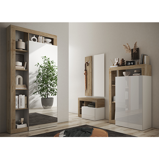 Hanmer High Gloss Hallway Furniture Set In White Knotty Oak Furniture