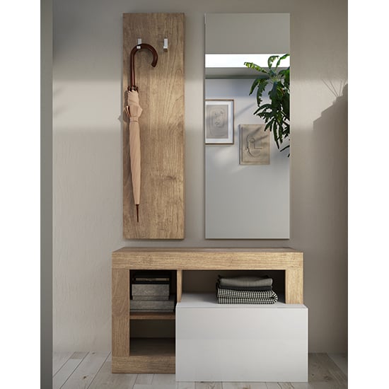 Hanmer High Gloss Hallway Furniture Set In White Knotty Oak