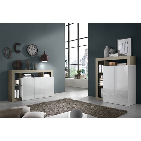 Hanmer High Gloss Highboard With 2 Doors In White And Pewter_3