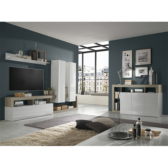Hanmer High Gloss Living Room Furniture Set In White And Pewter_4