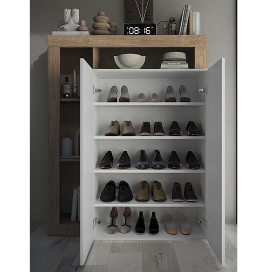 Hanmer High Gloss Shoe Cabinet With 2 Doors In White And Pero_2