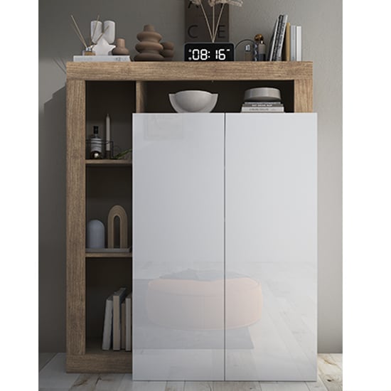 Hanmer High Gloss Shoe Cabinet With 2 Doors In White And Pero