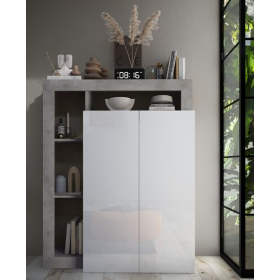 Product photograph of Hanmer High Gloss Shoe Storage Cabinet 2 Doors In White Concrete from Furniture in Fashion