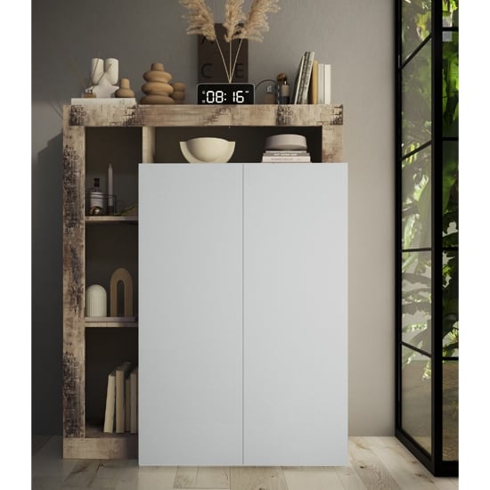 Product photograph of Hanmer High Gloss Shoe Storage Cabinet 2 Doors In White Pear from Furniture in Fashion