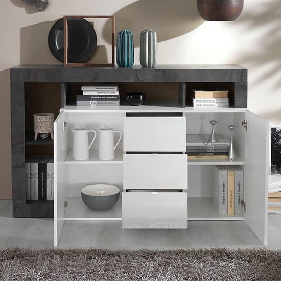 Hanmer Gloss Sideboard With 2 Doors 3 Drawers In White And Oxide_2