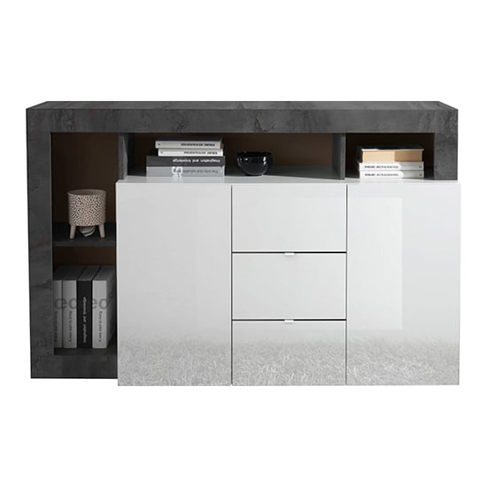 Hanmer Gloss Sideboard With 2 Doors 3 Drawers In White And Oxide_3