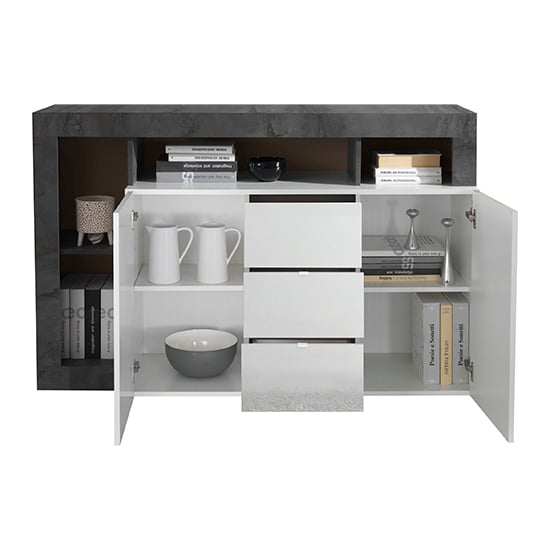 Hanmer Gloss Sideboard With 2 Doors 3 Drawers In White And Oxide_4