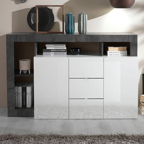 Hanmer Gloss Sideboard With 2 Doors 3 Drawers In White And Oxide_1
