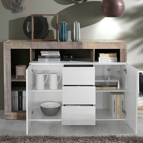Hanmer Gloss Sideboard With 2 Doors 3 Drawers In White And Pero_2