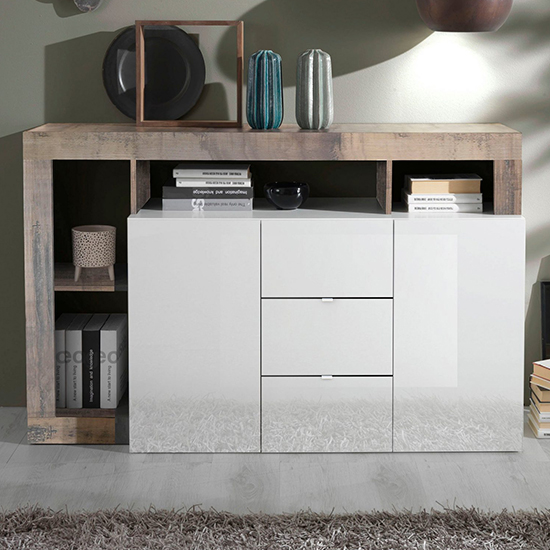 Hanmer Gloss Sideboard With 2 Doors 3 Drawers In White And Pero_1
