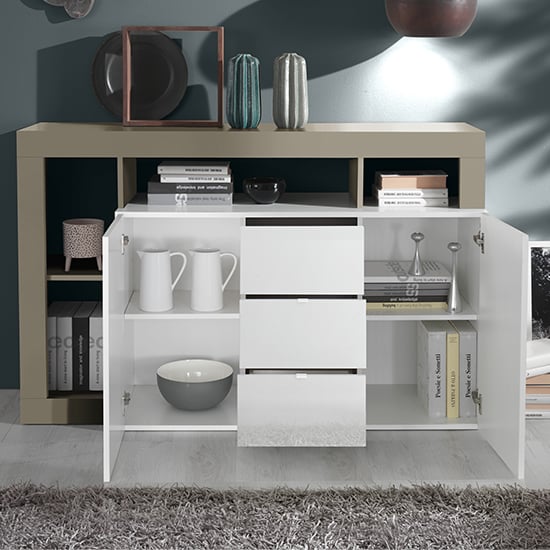 Hanmer Gloss Sideboard With 2 Doors 3 Drawers In White And Pewter_2