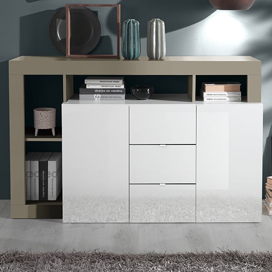 Hanmer Gloss Sideboard With 2 Doors 3 Drawers In White And Pewter_1