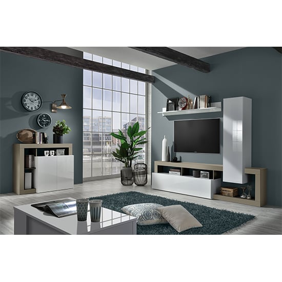 Hanmer High Gloss Sideboard With 2 Doors In White And Pewter_3