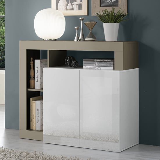 Hanmer High Gloss Sideboard With 2 Doors In White And Pewter_1