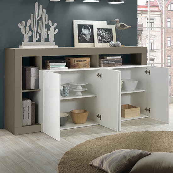 Hanmer High Gloss Sideboard With 4 Doors In White And Pewter_2