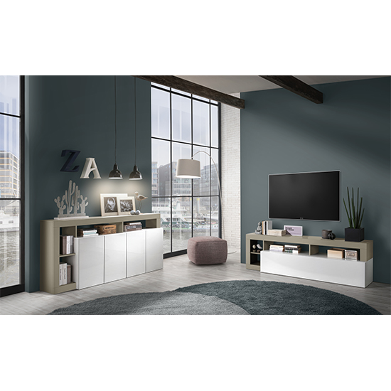 Hanmer High Gloss Sideboard With 4 Doors In White And Pewter_3