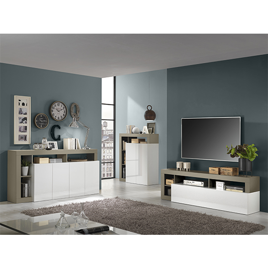 Hanmer High Gloss Sideboard With 4 Doors In White And Pewter_4