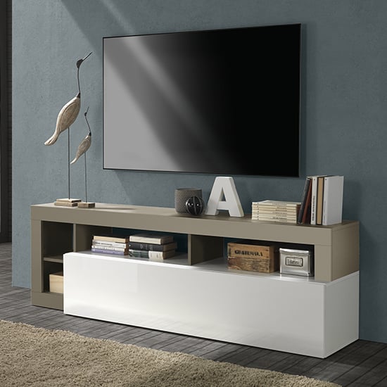 Read more about Hanmer high gloss tv stand with 1 door in white and pewter