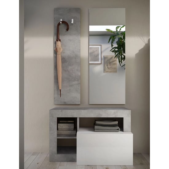 Hanmer High Gloss Hallway Furniture Set In White And Concrete