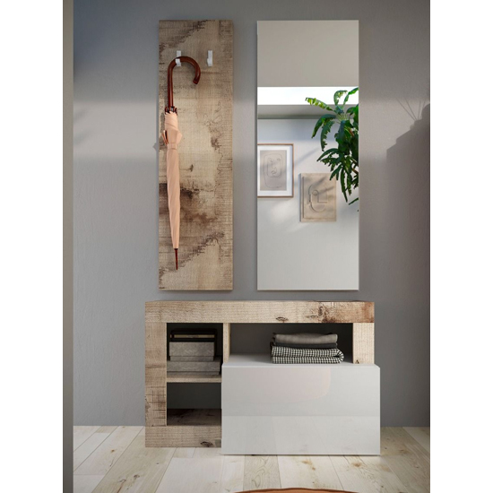 Read more about Hanmer high gloss hallway furniture set in white and pear