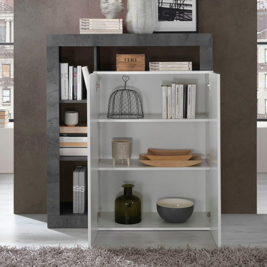 Hanmer High Gloss Highboard With 2 Doors In White And Oxide_2