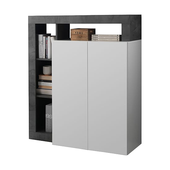 Hanmer High Gloss Highboard With 2 Doors In White And Oxide_3
