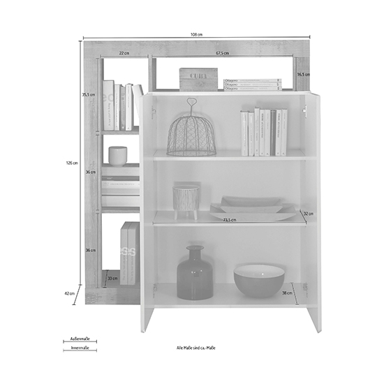 Hanmer High Gloss Highboard With 2 Doors In White And Oxide_5