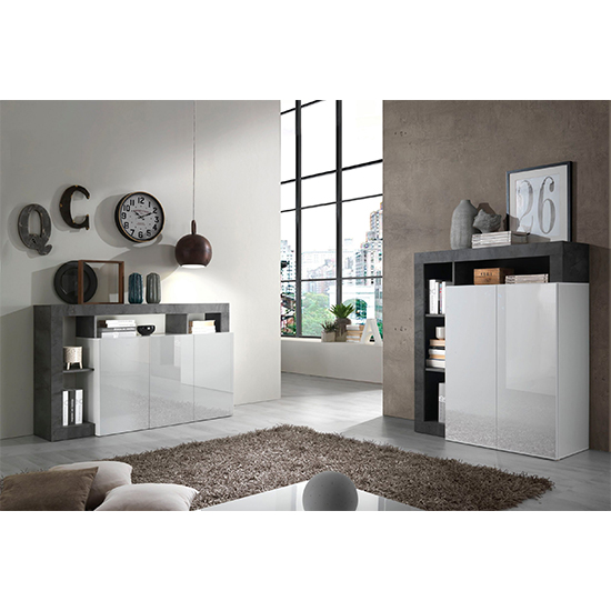 Hanmer High Gloss Highboard With 2 Doors In White And Oxide_6