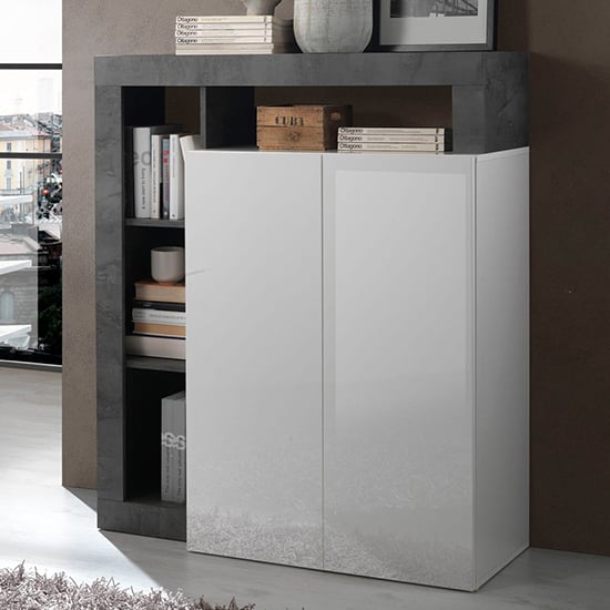 Product photograph of Hanmer High Gloss Highboard With 2 Doors In White And Oxide from Furniture in Fashion