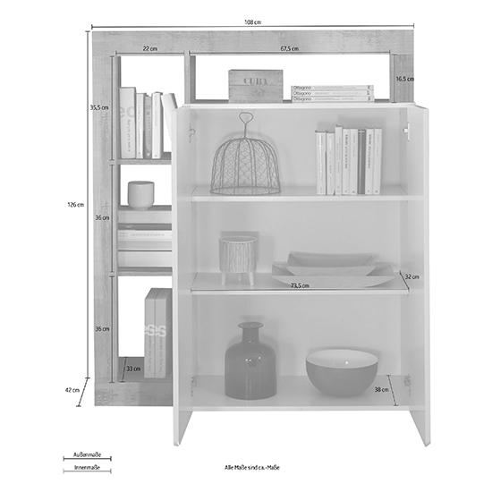 Hanmer High Gloss Highboard With 2 Doors In White And Pero