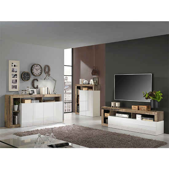 Hanmer High Gloss Highboard With 2 Doors In White And Pero