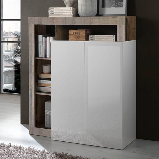 Product photograph of Hanmer High Gloss Highboard With 2 Doors In White And Pero from Furniture in Fashion