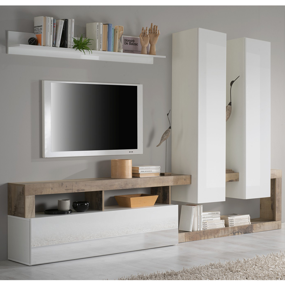 Hanmer High Gloss Living Room Furniture Set In White And Pero