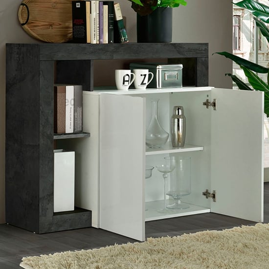 Hanmer High Gloss Sideboard With 2 Doors In White And Oxide_2