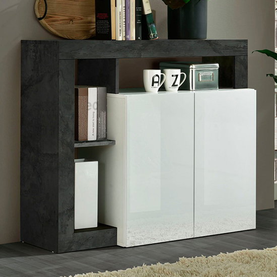 Hanmer High Gloss Sideboard With 2 Doors In White And Oxide thumbnail