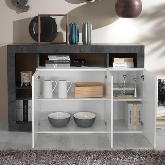 Hanmer High Gloss Sideboard With 3 Doors In White And Oxide_2