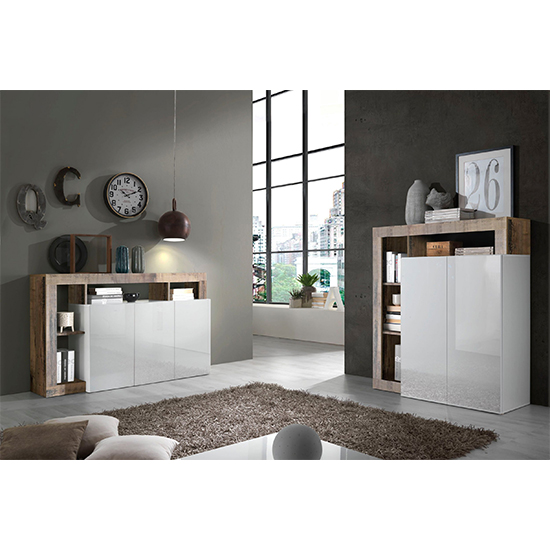 Hanmer High Gloss Sideboard With 3 Doors In White And Pero_6