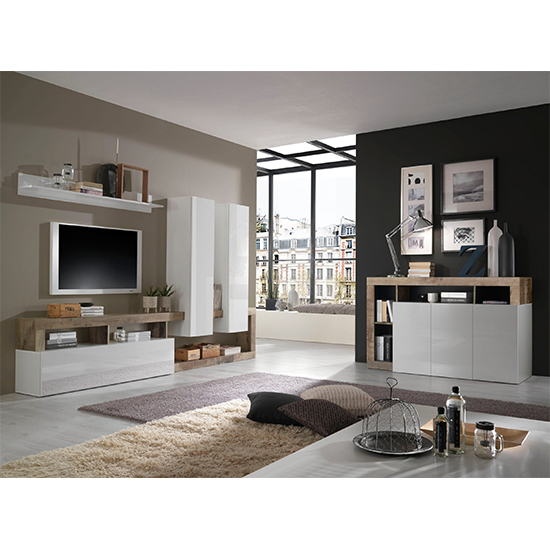 Hanmer High Gloss Sideboard With 3 Doors In White And Pero_7