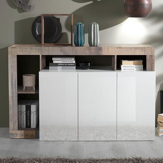 Hanmer High Gloss Sideboard With 3 Doors In White And Pero_1