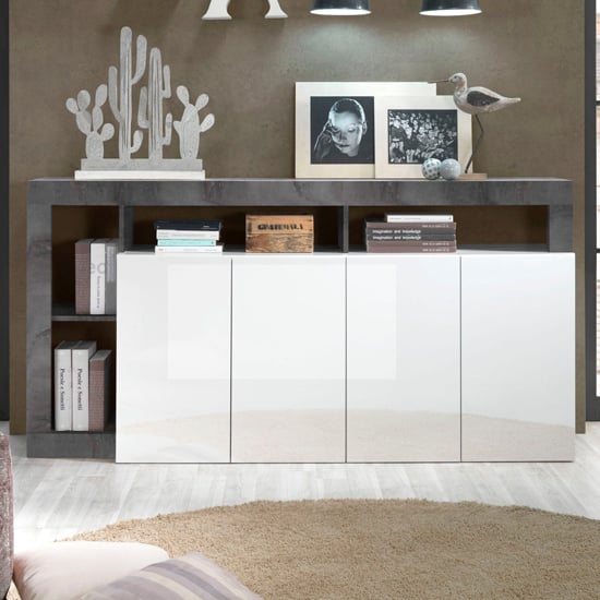 Hanmer High Gloss Sideboard With 4 Doors In White And Oxide_1
