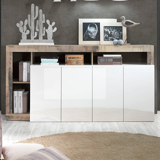 Hanmer High Gloss Sideboard With 4 Doors In White And Pero